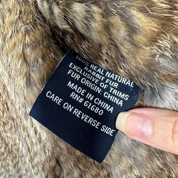 525 America Soft Luxe Genuine Rabbit Fur Sleeveless Open Vest Brown Cream Medium - Picture 11 of 16